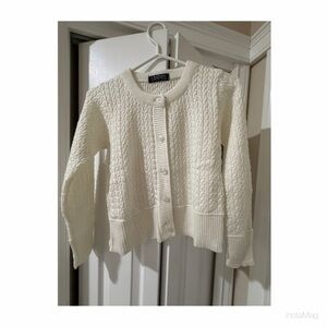 NEW Cable Knit Wool Cardigan White Cream Button Front Women’s Small